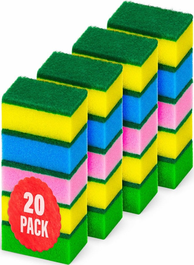 DecorRack 20 Count Non-Scratch Cleaning Scrub Sponges, Dual-Sided Heavy Duty Kitchen Sponges for Dishes, Cleaning Household, Bathroom, Car Wash - Multicolor (Pack of 20) - Image 1