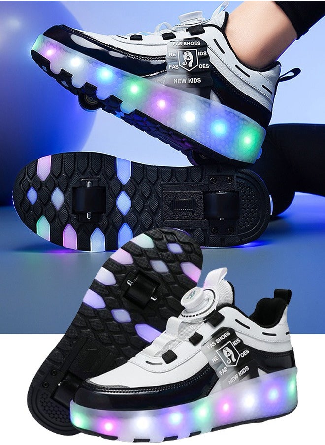 VUCATIN Kids Roller Skates Shoes with Lights Kids Skates Sneakers LED Light Up Rechargeable Wheels Shoes with Lights Outdoor Slip On Roller Skates Shoes Sneakers for Beginners Gift (E)  - Image 1