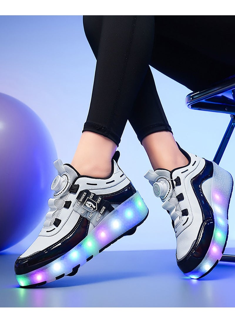 VUCATIN Kids Roller Skates Shoes with Lights Kids Skates Sneakers LED Light Up Rechargeable Wheels Shoes with Lights Outdoor Slip On Roller Skates Shoes Sneakers for Beginners Gift (E)  - Image 5