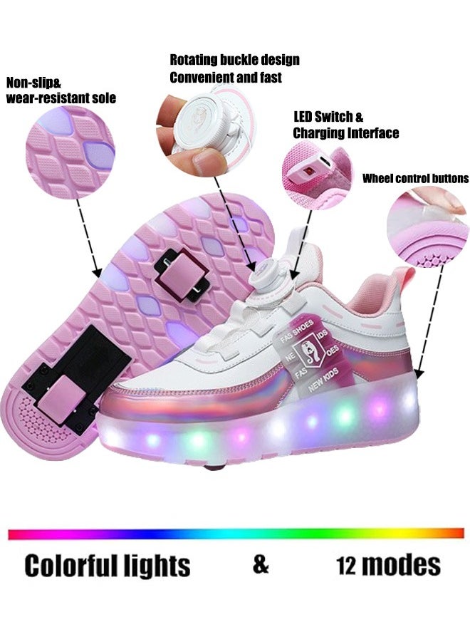 VUCATIN Kids Roller Skates Shoes with Lights Kids Skates Sneakers LED Light Up Rechargeable Wheels Shoes with Lights Outdoor Slip On Roller Skates Shoes Sneakers for Beginners Gift (E)  - Image 3