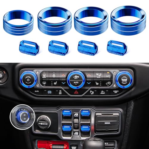 DIAMOOKY 8PCS Metal Button Knob Cover for Jeep Wrangler JL JLU 2018-2025 2026 & Gladiator JT Accessories Window Switch Button Cover Volume Radio Air Conditioner Headlight Switch Knob Cover (Blue) - Image 1