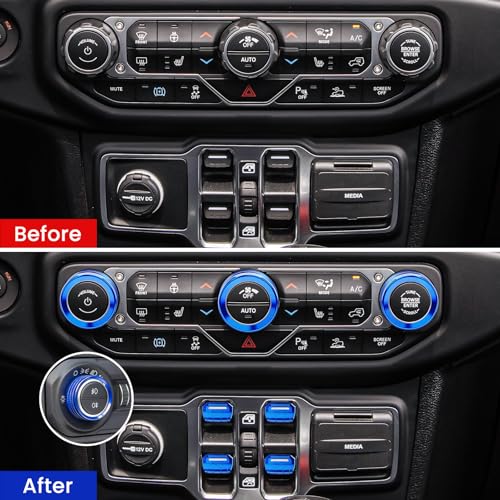 DIAMOOKY 8PCS Metal Button Knob Cover for Jeep Wrangler JL JLU 2018-2025 2026 & Gladiator JT Accessories Window Switch Button Cover Volume Radio Air Conditioner Headlight Switch Knob Cover (Blue) - Image 4