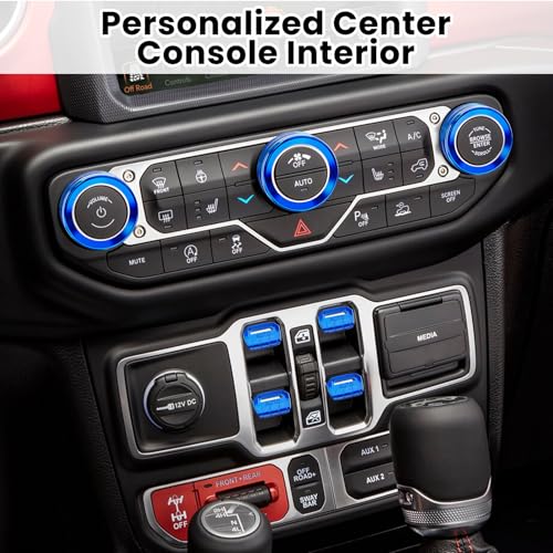 DIAMOOKY 8PCS Metal Button Knob Cover for Jeep Wrangler JL JLU 2018-2025 2026 & Gladiator JT Accessories Window Switch Button Cover Volume Radio Air Conditioner Headlight Switch Knob Cover (Blue) - Image 3