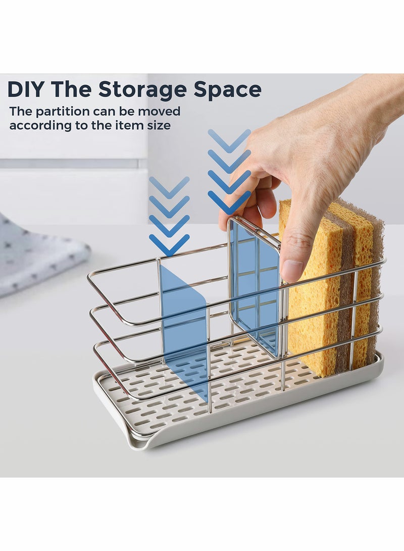 Excefore حامل إسفنجة المطبخ، منظم حوض المطبخ مع صينية - Image 3