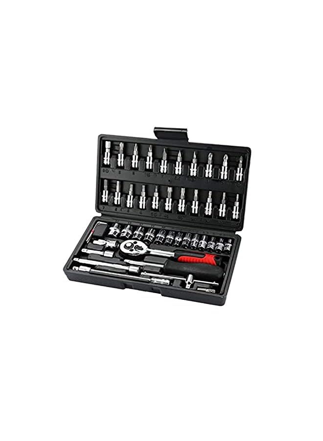 Beauenty High Carbon Steel Chrome Finish Socket Wrench Set , Ratchet, Torque, Wrench, Extension Bar Drill Bit Multifunction Repair Hand Tool Kit - 46 Pieces, 14mm - Image 2