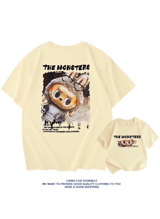 لابوبو تي شيرت قصير الأكمام من لابوبو (Labubu) بشخصيات كرتونية، للرجال والنساء، قماش قطني ناعم، ملابس كاجوال مريحة، مناسبة للزوجين وأنيقة.