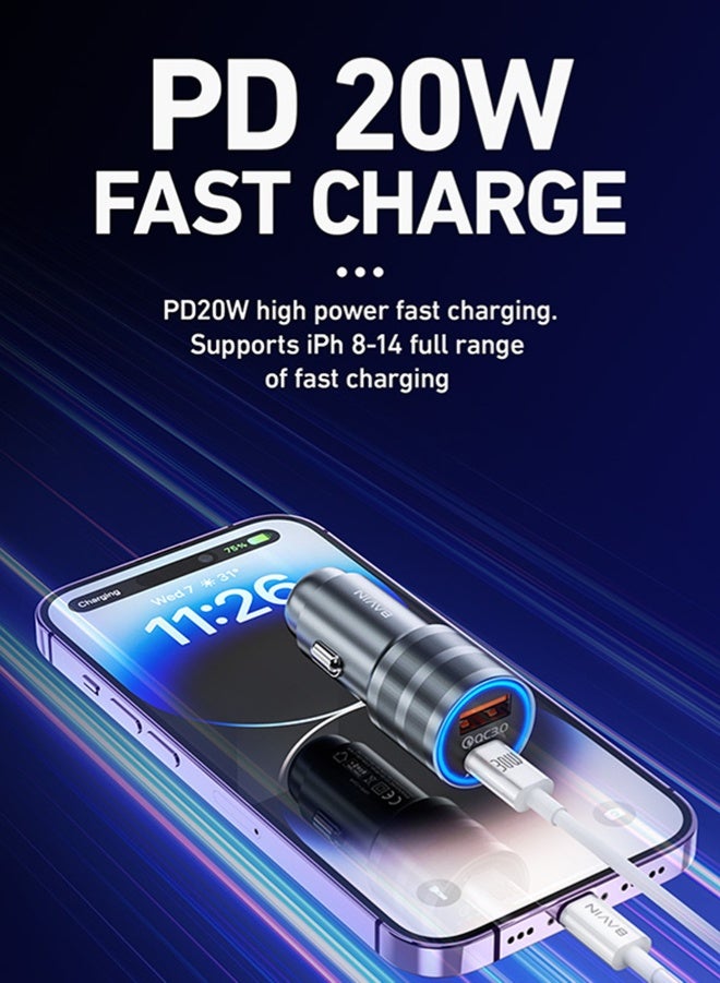 Bavin PD 20W + QC 18W Car Charger Fast Charging Dual USB Car Plug Adapter Car Charger Type C Compatible with iPhone 15 Pro Max/15 Pro/15/14/13 Pro Max/12/11, iPad Pro/mini6, Samsung S23/S22, Huawei Etc.  - Image 3