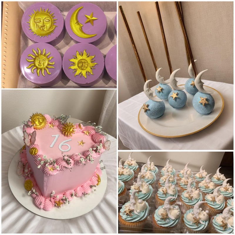 Roxjaejae 2 Pcs Sun Face Moon Star Silicone Molds Star Fondant Cake Molds Candy Polymer Clay Mold Silicone Moon Chocolate Mold for Cake Decorating, Cupcake, Clay, DIY Crafts, Fondant - Image 4