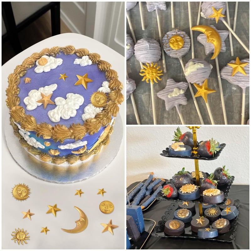 Roxjaejae 2 Pcs Sun Face Moon Star Silicone Molds Star Fondant Cake Molds Candy Polymer Clay Mold Silicone Moon Chocolate Mold for Cake Decorating, Cupcake, Clay, DIY Crafts, Fondant - Image 2