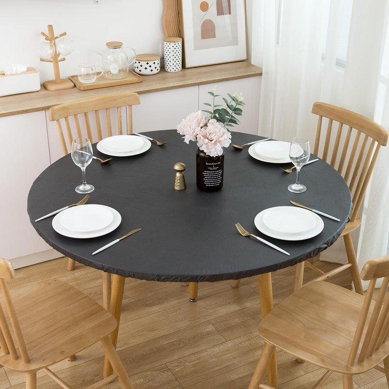 Pioggia مائدة مائدة مستديرة فينيل مع دعم من الفانيلا ، طاولة مرنة ، غطاء بلاستيكي مقاوم للزيت مقاوم للزيت (أسود صغير جولة يناسب طاولة 40 ""-44 "" القطر) - Image 1