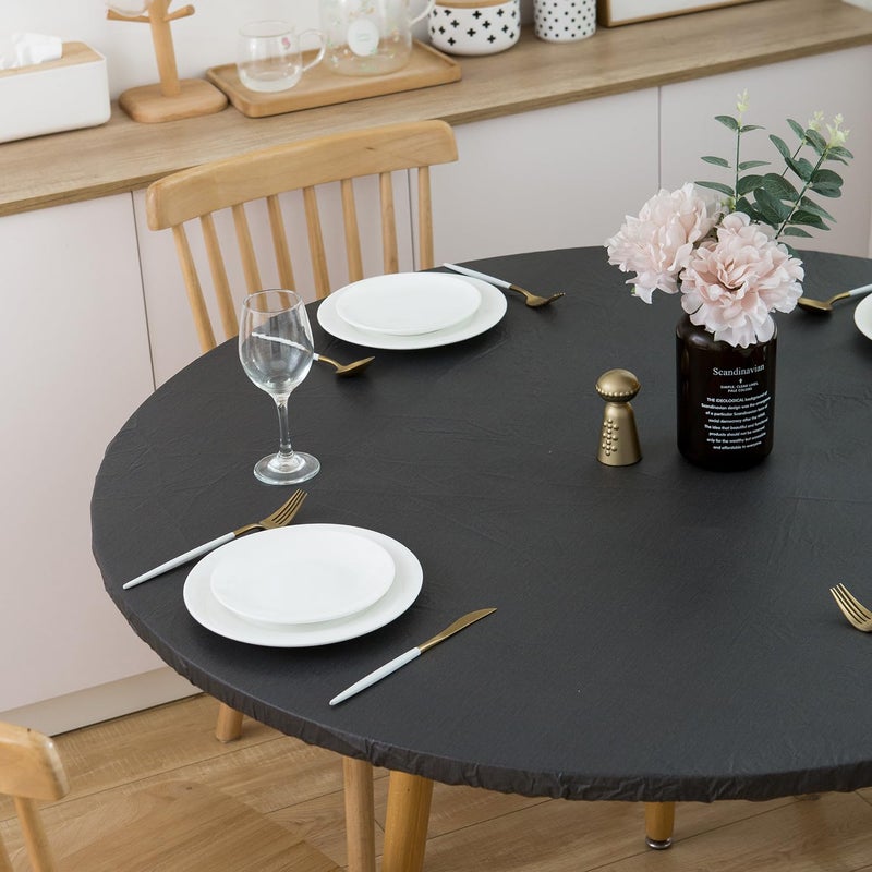 Pioggia مائدة مائدة مستديرة فينيل مع دعم من الفانيلا ، طاولة مرنة ، غطاء بلاستيكي مقاوم للزيت مقاوم للزيت (أسود صغير جولة يناسب طاولة 40 ""-44 "" القطر) - Image 3