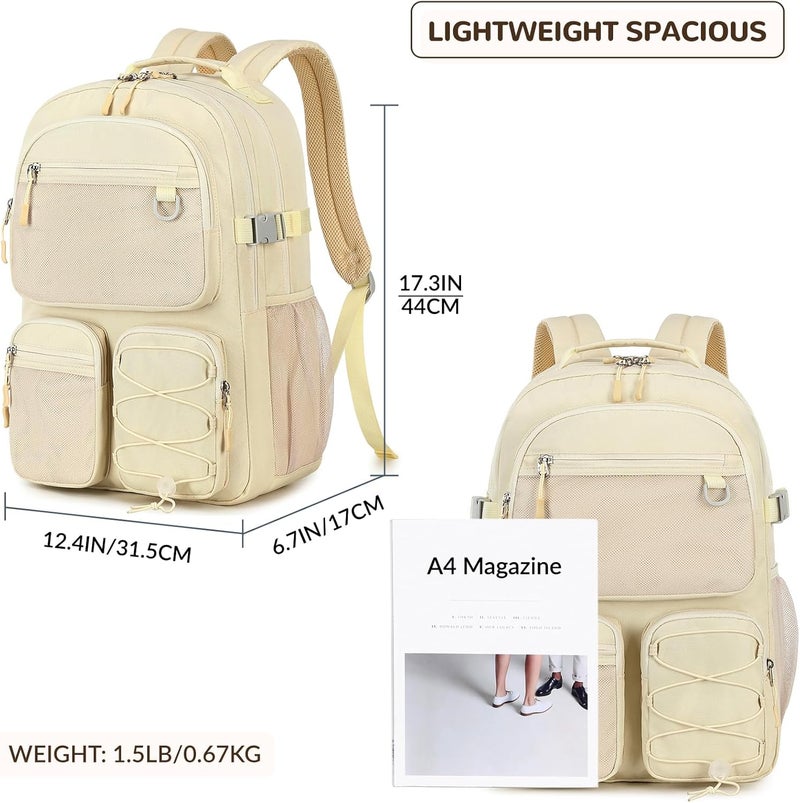 Lohol Water Resistant Backpack with Mulitiple Pockets for Travel Outdoor College, 15.6 inch Laptop Bookbag for Girl and Women (Beige) - Image 3