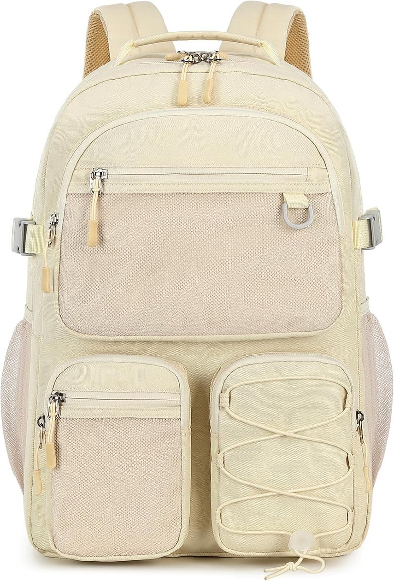 Lohol Water Resistant Backpack with Mulitiple Pockets for Travel Outdoor College, 15.6 inch Laptop Bookbag for Girl and Women (Beige) - Image 1