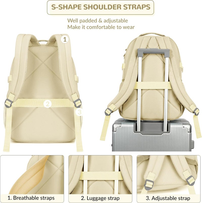 Lohol Water Resistant Backpack with Mulitiple Pockets for Travel Outdoor College, 15.6 inch Laptop Bookbag for Girl and Women (Beige) - Image 5