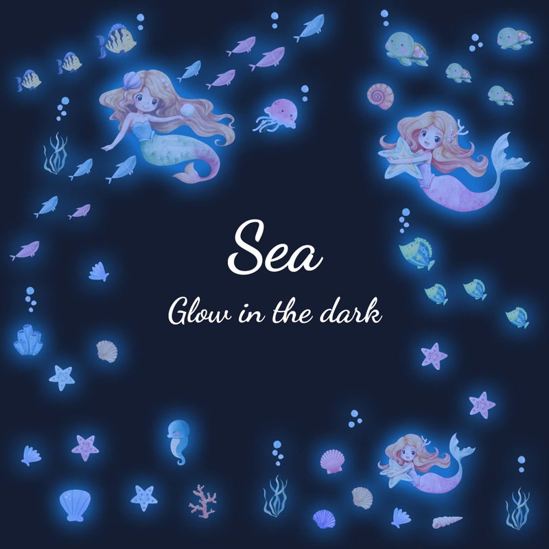 Glow in The Dark Stars Mermaid Wall Decals Turtle Ocean Fish Stickers for Ceiling DIY Wall Decor for Nursery Playroom Living Room Birthday Christmas Gift