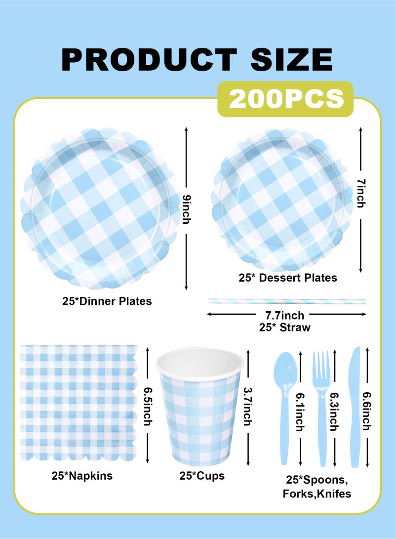 HomarKet 200 Pcs Disposable Paper Plates and Napkins,25 Guest Party Supplies Dinnerware Set Include Scalloped Paper Plates Napkin Cup Straw Plastic Spoon Fork Knive for Party,Wedding,Birthday (Blue) - Image 2
