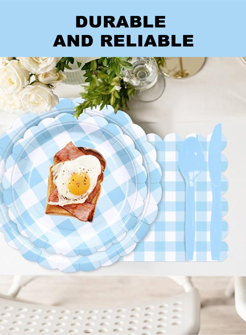 HomarKet 200 Pcs Disposable Paper Plates and Napkins,25 Guest Party Supplies Dinnerware Set Include Scalloped Paper Plates Napkin Cup Straw Plastic Spoon Fork Knive for Party,Wedding,Birthday (Blue) - Image 3