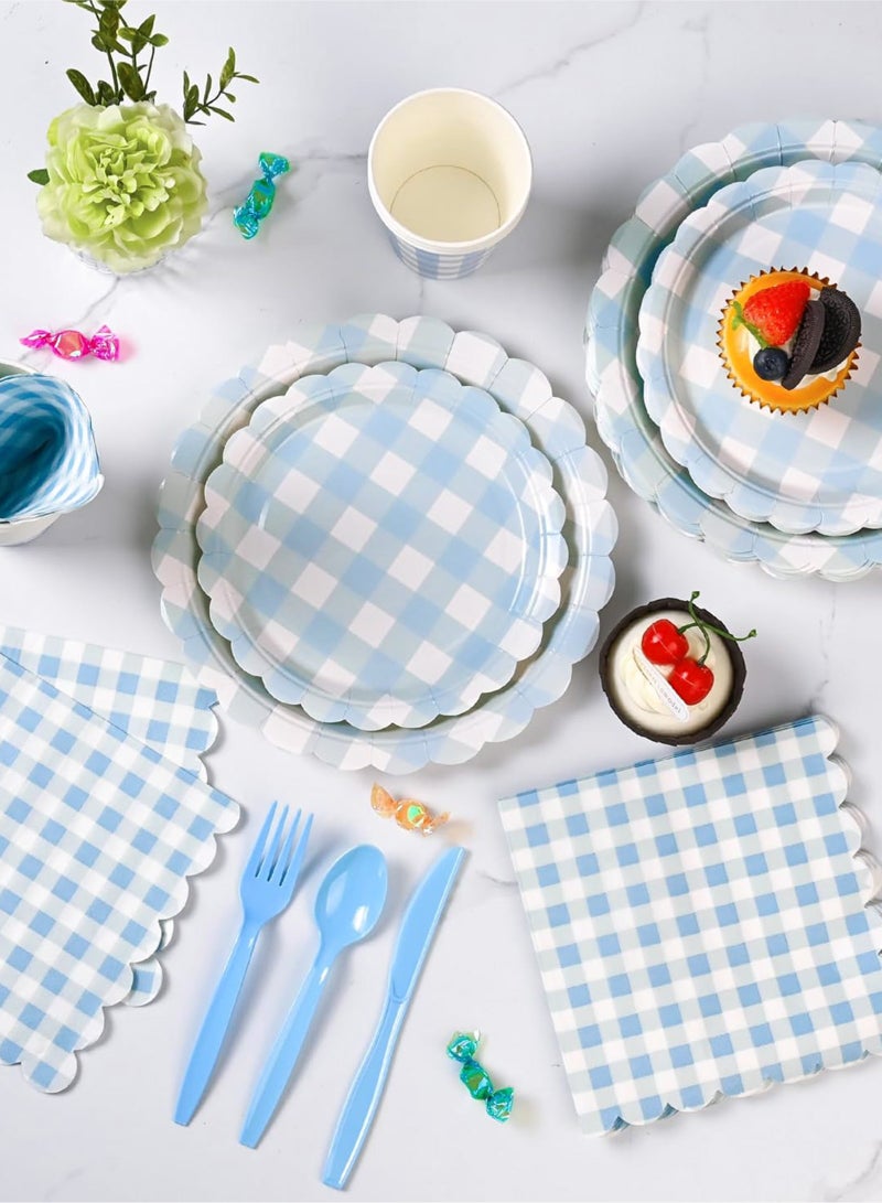 HomarKet 200 Pcs Disposable Paper Plates and Napkins,25 Guest Party Supplies Dinnerware Set Include Scalloped Paper Plates Napkin Cup Straw Plastic Spoon Fork Knive for Party,Wedding,Birthday (Blue) - Image 5