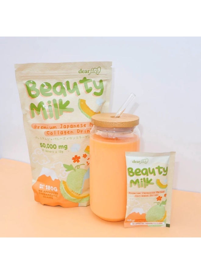 Dear Face Beauty Milk Melon Collagen Drink – 50,000mg Marine Collagen + Glutathione + Ceramides – 10 Sachets x 18g - Image 5