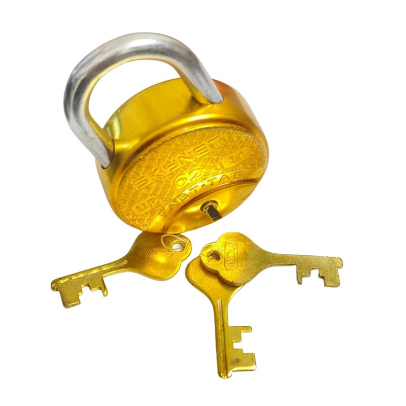 Brass Finished Lock Round 50mm with 3 Key 8 Lever Padlock for Door Gate Shutter Finish Brass 3 Keys  - Image 1