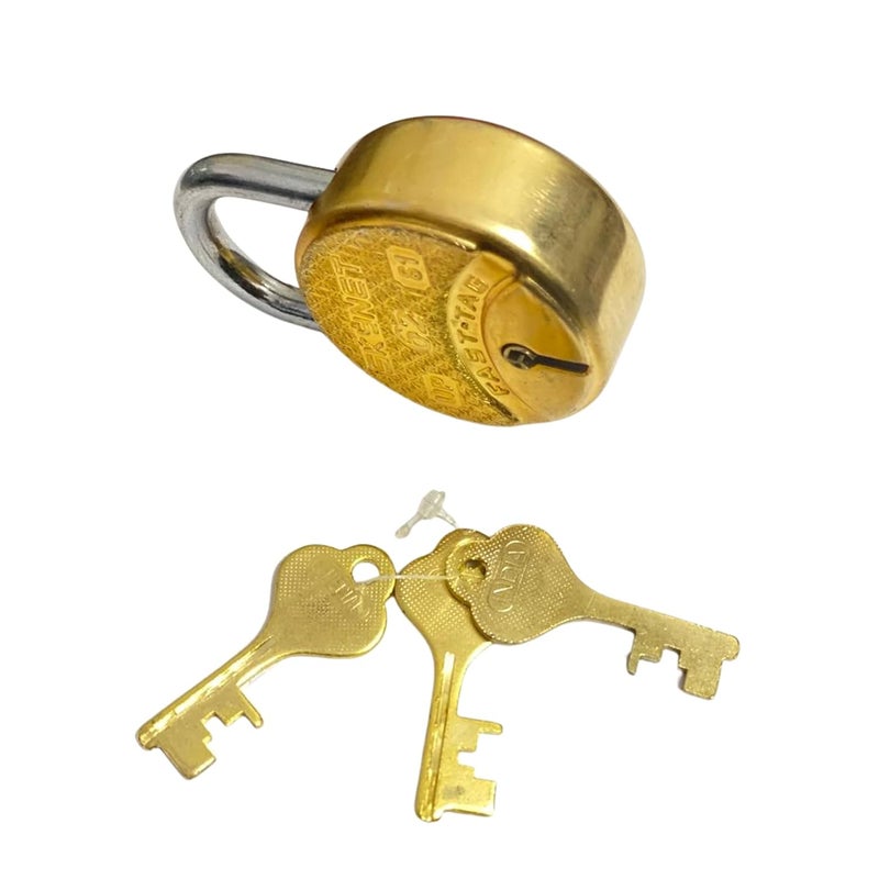 Brass Finished Lock Round 50mm with 3 Key 8 Lever Padlock for Door Gate Shutter Finish Brass 3 Keys  - Image 2