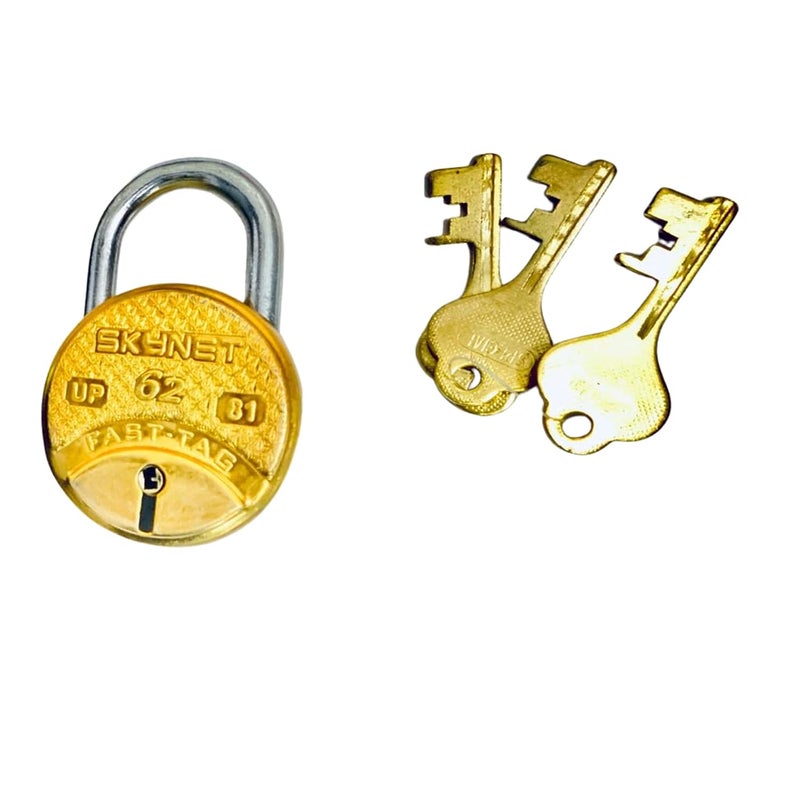 Brass Finished Lock Round 50mm with 3 Key 8 Lever Padlock for Door Gate Shutter Finish Brass 3 Keys  - Image 4