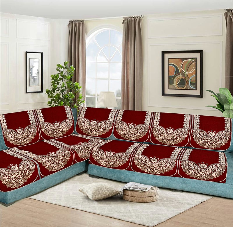 SAWNA HOMES Velvet L Shape 7 Seater Sofa Cover Set with 5 Cushion Cover | 3+2+1 Seater Sofa Cover for Living Room, Drawing Room and Hall | Sofa Seat Protector Slip and Back Covers, 10 Pieces (Maroon) - Image 3