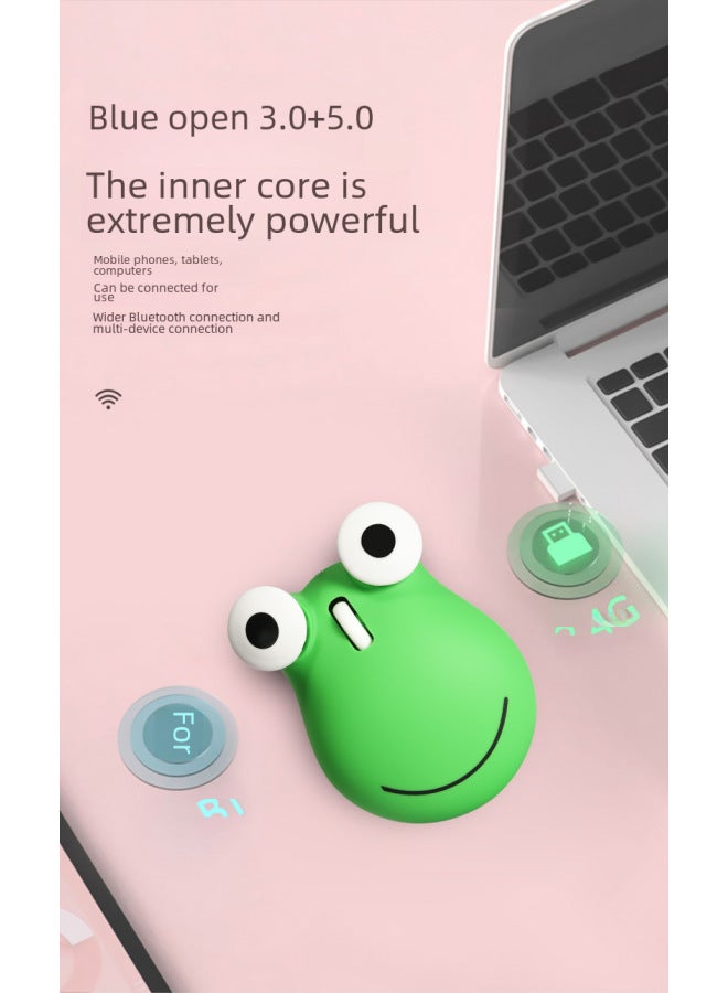 Cartoon Tiger Mouse Wireless Mouse Wired Frog Mouse Big Eyes Pink Frog Mouse Cute Bear Mouse-Specifications:Green Frog Wireless Bluetooth Dual-mode Charging (Tapyc Charging Port) - Image 3