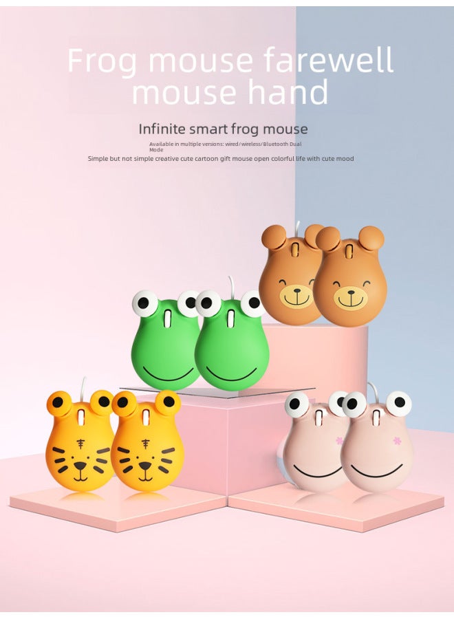 Cartoon Tiger Mouse Wireless Mouse Wired Frog Mouse Big Eyes Pink Frog Mouse Cute Bear Mouse-Specifications:Green Frog Wireless Bluetooth Dual-mode Charging (Tapyc Charging Port) - Image 2