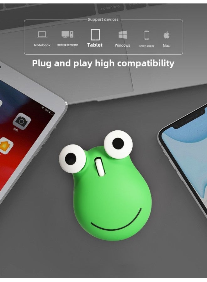 Cartoon Tiger Mouse Wireless Mouse Wired Frog Mouse Big Eyes Pink Frog Mouse Cute Bear Mouse-Specifications:Green Frog Wireless Bluetooth Dual-mode Charging (Tapyc Charging Port) - Image 1