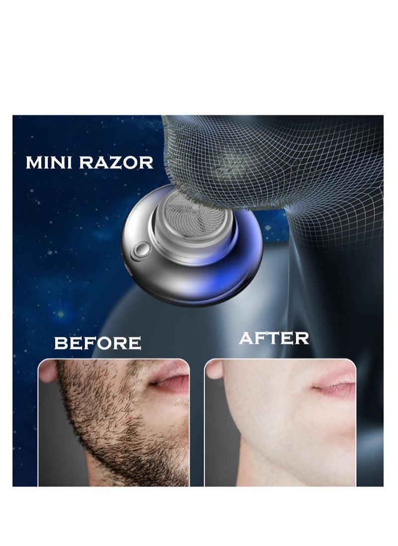 Excefore Mini Shaver, Type C Mini Portable Electric Shaver, Dry Shave & Wet Electric Razor for Men, Pocket-Size Portable Shaver for Car, USB Rechargeable Waterproof (Gradient Blue Silver)  - Image 2