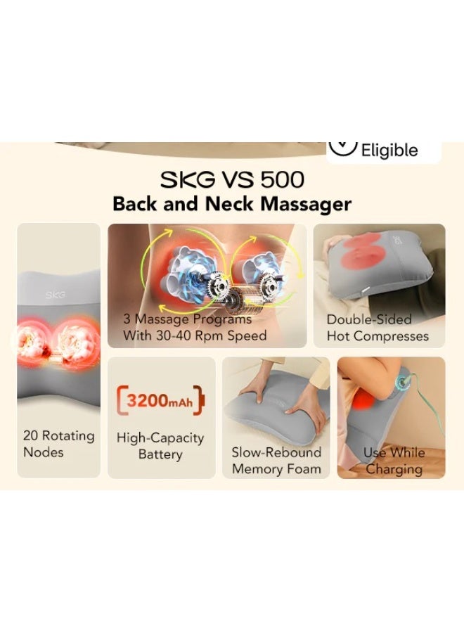 SKG جهاز تدليك الظهر SKG VS500 لتخفيف الألم، تدليك عميق للأنسجة، وسادة تدليك للظهر والرقبة بدون سلك - Image 5