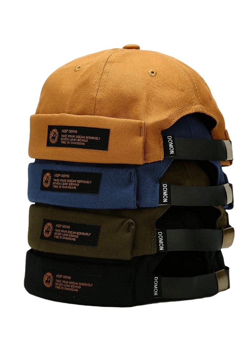 SYOSI Vintage Docker Cap Brimless Hat, Cotton Brimless Cap Retro Docker Caps Beanie Skull Cap Adjustable Brimless Hip hop Hats (4 Pcs) - Image 1