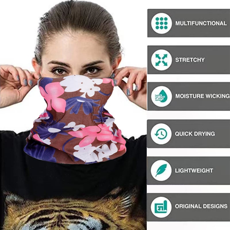 Cutewing Neck Gaiter Face Mask for Women,10PCS Tube Scarf Seamless Bandanas,Flower Pattern Ourdoor Face Mask Face Covering Multi Headwear Magic Headband Balaclavas with UV Resistant - Image 3