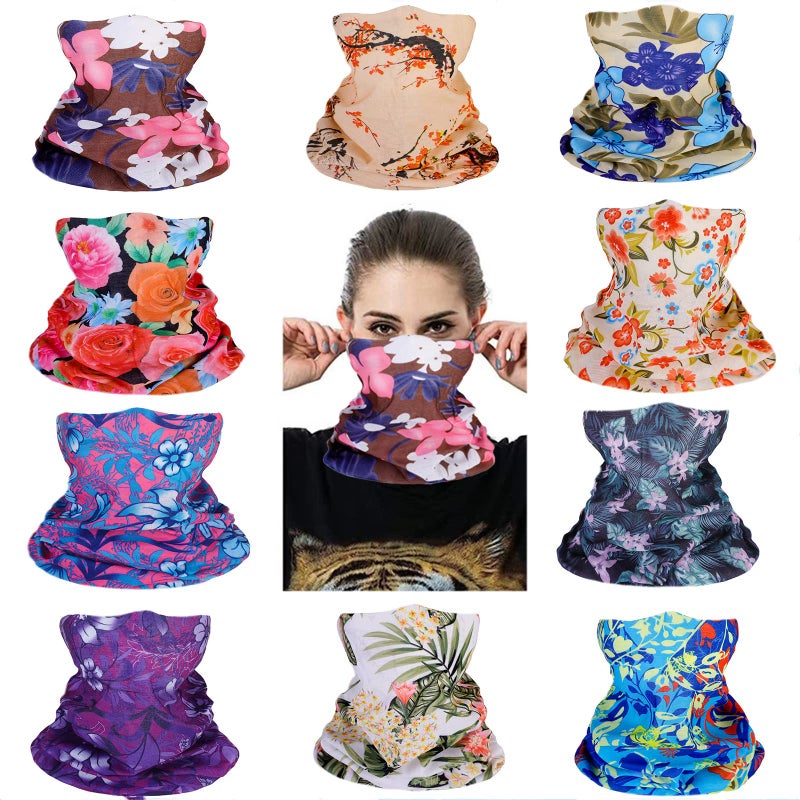 Cutewing Neck Gaiter Face Mask for Women,10PCS Tube Scarf Seamless Bandanas,Flower Pattern Ourdoor Face Mask Face Covering Multi Headwear Magic Headband Balaclavas with UV Resistant - Image 1