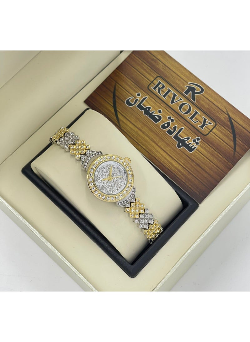 ريفولي ساعة يد نسائية من الفولاذ المقاوم للصدأ مرصعة بالكريستال