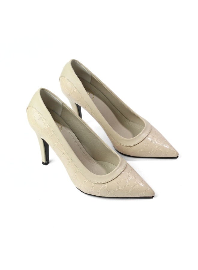 Crocodile Leather Heels – 9 cm -beige - Image 2