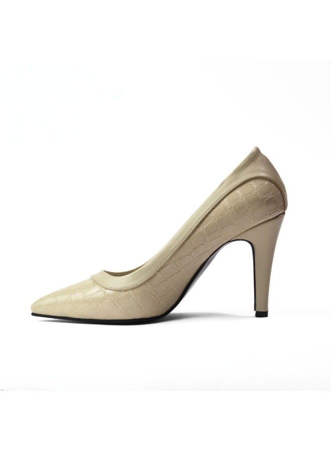 Crocodile Leather Heels – 9 cm -beige - Image 3