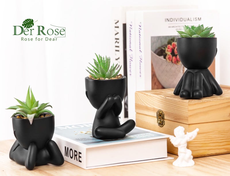 Der Rose 3pcs Fake Succulents Plants Artificial for Black Bathroom Bedroom Home Living Room Halloween Decor Aesthetic Indoor - Image 2