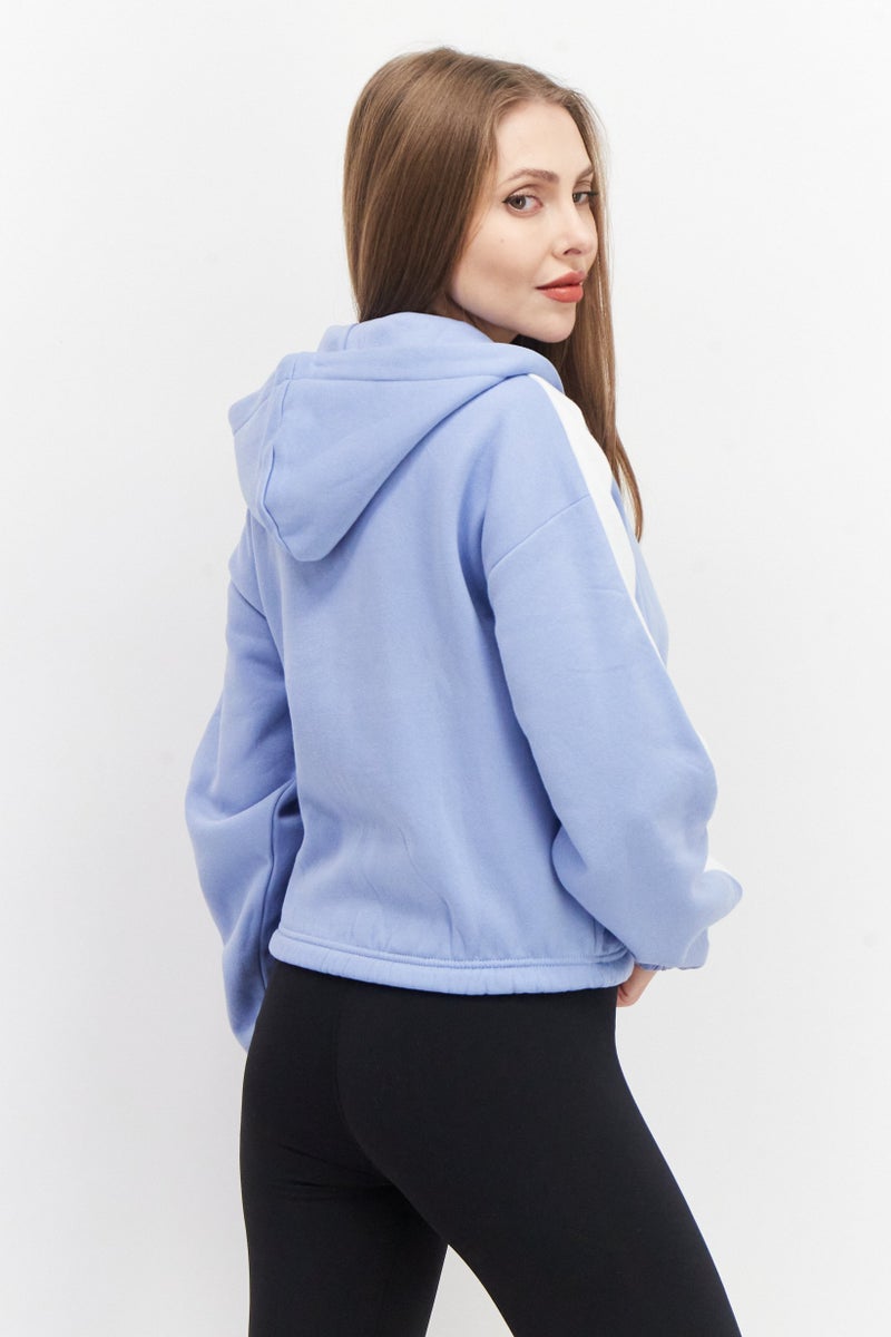 French Connection Women Hooded Long Sleeve Full Zip Brand Logo Sweatshirt, Light Blue - Image 3