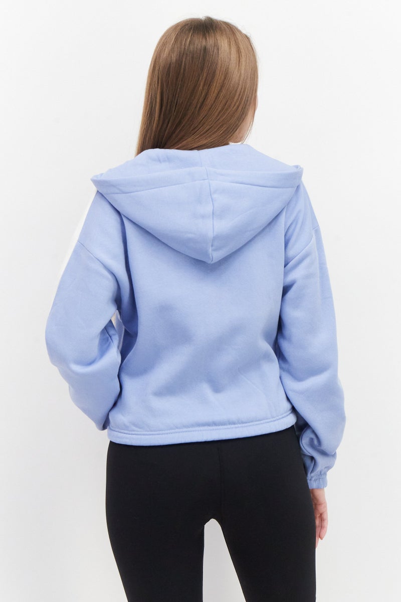 French Connection Women Hooded Long Sleeve Full Zip Brand Logo Sweatshirt, Light Blue - Image 2