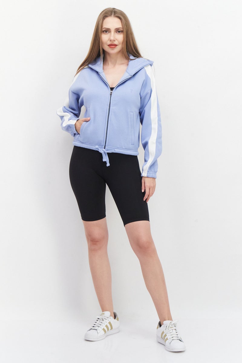French Connection Women Hooded Long Sleeve Full Zip Brand Logo Sweatshirt, Light Blue - Image 4