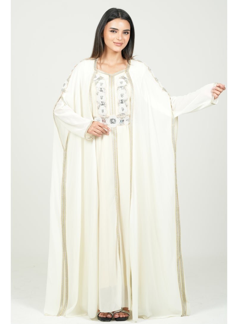 البنت الشرقية قفطان مغربي مطرز فستان مع حزام على الخسر - Image 1