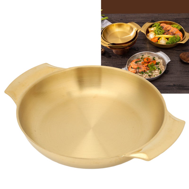 Stainless Steel Paella Pan Easy Cleanup Uniform Heating Double Ear Pot Flat Bottom Skillet Pan Small - Image 1