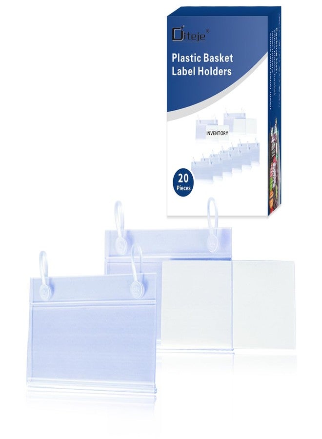 Diteje 20 Pack Plastic Basket Label Holders,Price Sign Wire Shelf Labels Holder with Easy Clip Design Snap Lock Closure,with Paper Insert,3.94x1.57inch - Image 1