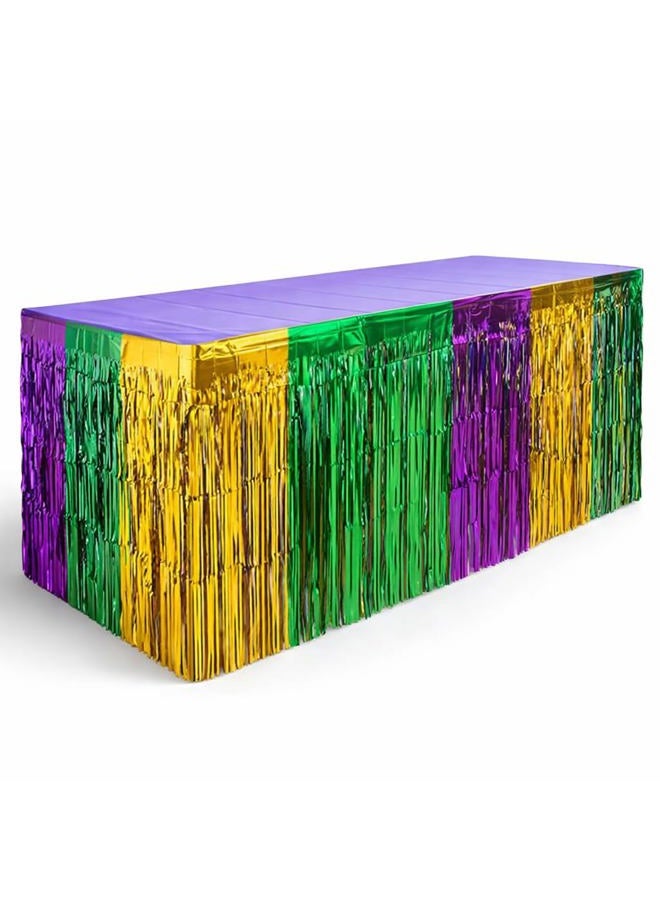 GIFTEXPRESS Mardi Gras Themed Metallic Fringe Table Skirt Set of 2 2-pack 43217-91959 - Image 1