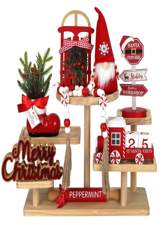 SYNCVIBE Christmas Decorations 8 PCS Tiered Tray Decor Set, Cute Tabletop Christmas Decor for Home Shelf Mantel Fireplace Office Desk Coffee Bar Xmas Table Centerpieces Tray Objects Holiday Decoration Set - Image 1