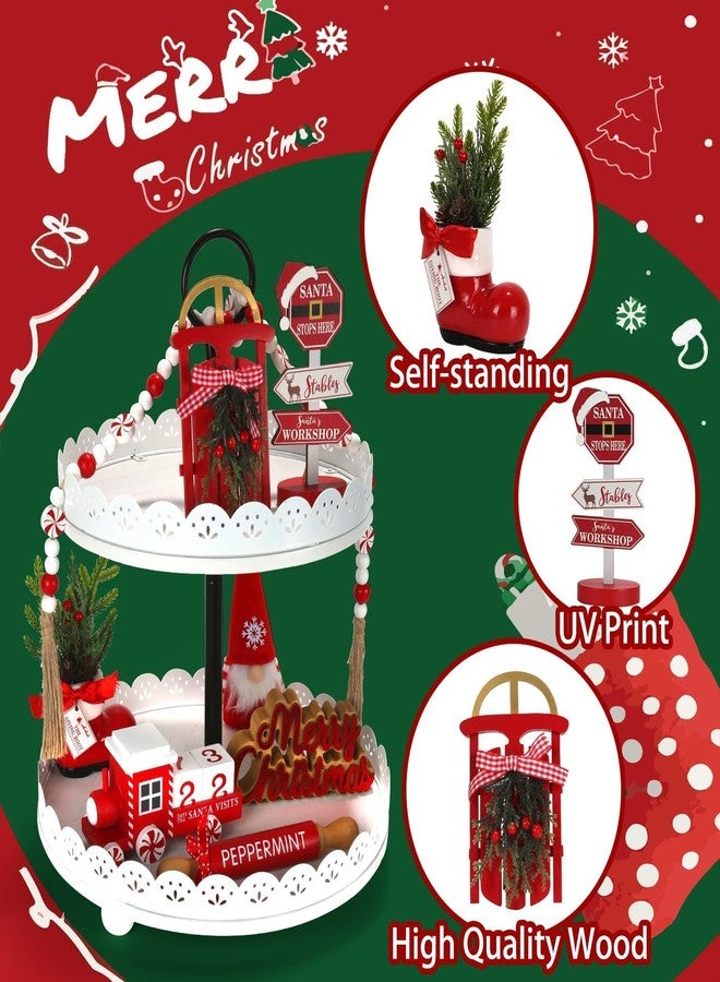 SYNCVIBE Christmas Decorations 8 PCS Tiered Tray Decor Set, Cute Tabletop Christmas Decor for Home Shelf Mantel Fireplace Office Desk Coffee Bar Xmas Table Centerpieces Tray Objects Holiday Decoration Set - Image 2