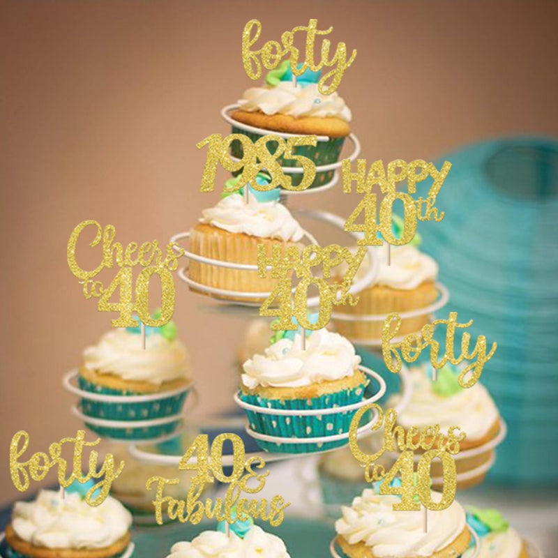 Rsstarxi 30 Pack Gold Glitter 40th Birthday Cupcake Toppers Forty Since 1985 Cheers to 40 Years Old Birthday Cupcake Picks for Happy 40th Birthday Anniversary Party Cake Decorations Supplies - Image 3