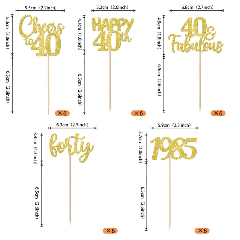 Rsstarxi 30 Pack Gold Glitter 40th Birthday Cupcake Toppers Forty Since 1985 Cheers to 40 Years Old Birthday Cupcake Picks for Happy 40th Birthday Anniversary Party Cake Decorations Supplies - Image 2